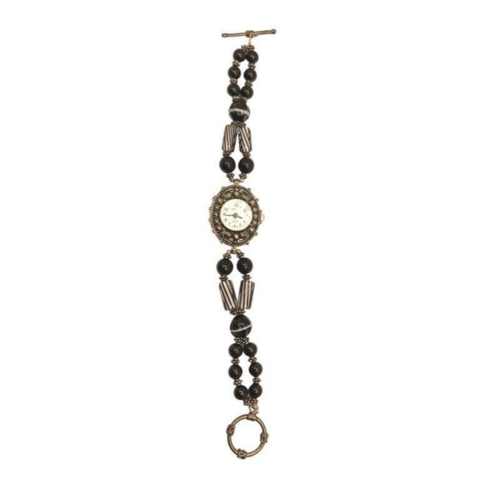 Retro Geneva Quartz Japan Movement glass beaded bracelet watch with toggle bar c - Picture 6 of 6